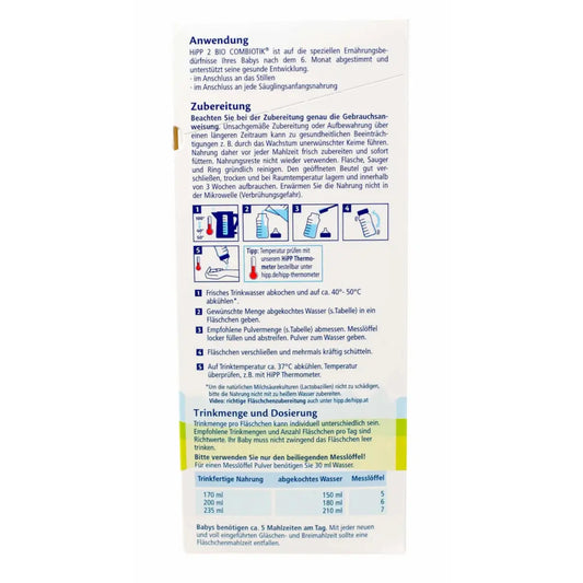 Fórmula infantil orgánica combinada HiPP alemana etapa 2 800g