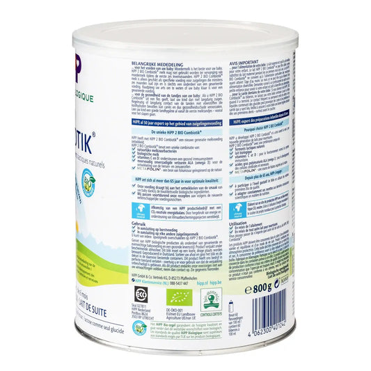 HiPP Formula de lapte praf organică Combiotică pentru sugari, etapă 2, 800g