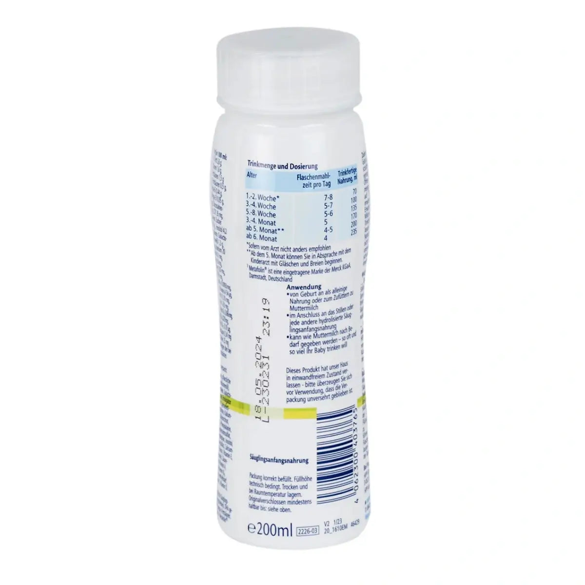 HiPP Niemiecka Mieszanka dla Niemowląt Etap PRE Hipoalergiczna (HA) Gotowa do Podania Organiczna Mleczna Mieszanka 200 ml (18 SZTUK)