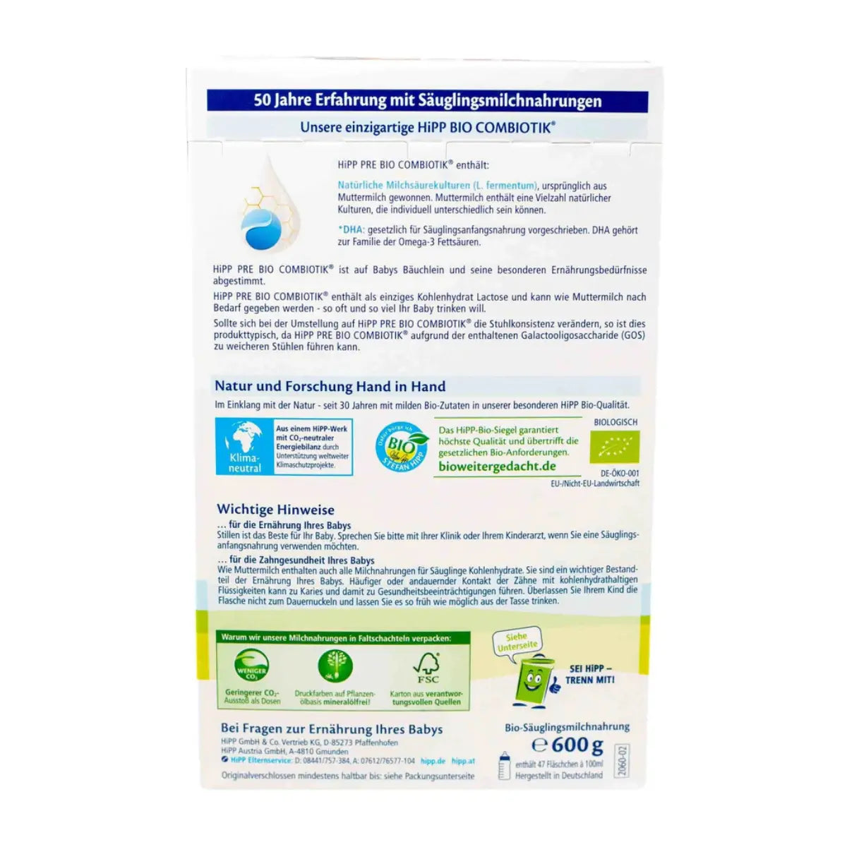 HiPP German PRE Organic Combiotic Formula (0-6 months) 600g