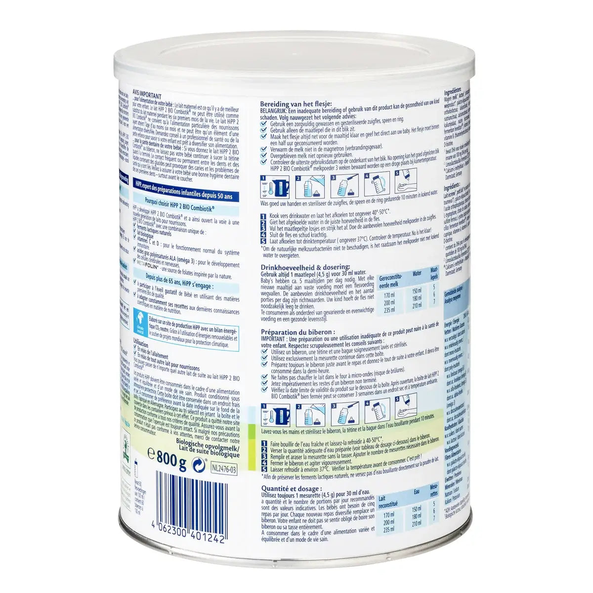 HiPP Holenderska Mieszanka Mleczna Organiczna Kombiotyczna dla Niemowląt Etap 2 800g
