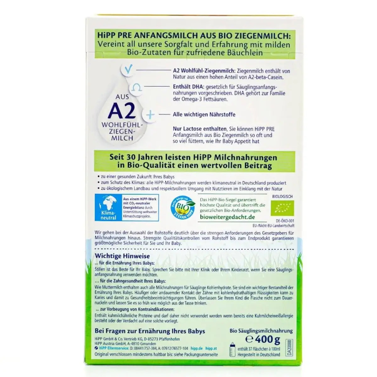 HiPP Немецкая ступень PRE Органическая козье молоко детская смесь 400г