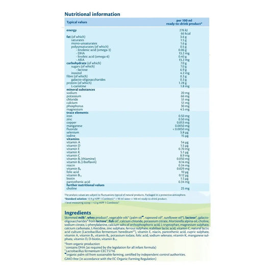 Fórmula infantil orgánica combinada HiPP alemana etapa 1 800g