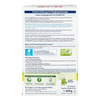 HiPP Etap PRE Hipoalergiczna (HA) Organiczna Mleczna Mieszanka dla Niemowląt 600g